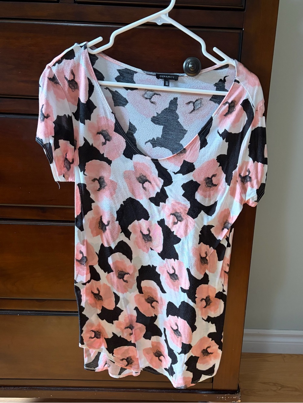 Dynamite Pink and Black Floral Scoop Neck Tee